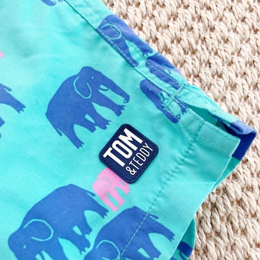 Tom & Teddy Elephant Print Swim Trunks XXL Men’s Teal Blue Pink Beach Shorts - Picture 4 of 7